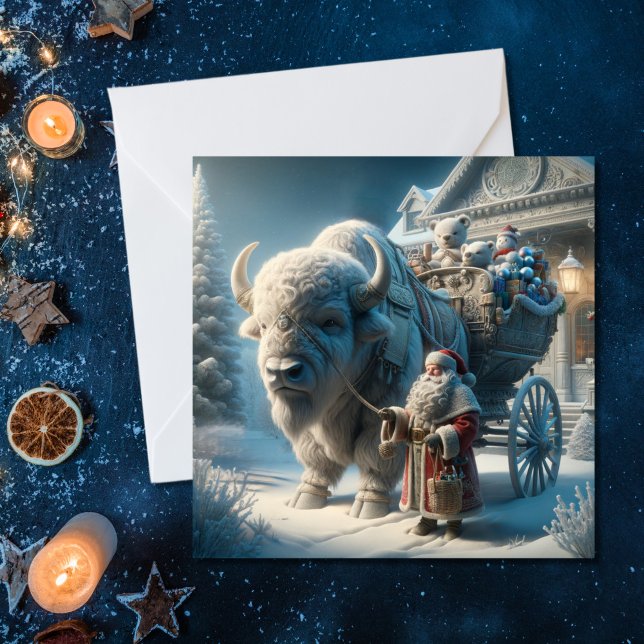 Christmas Bison Buffalo Santa Claus Holiday Card (Creator Uploaded)