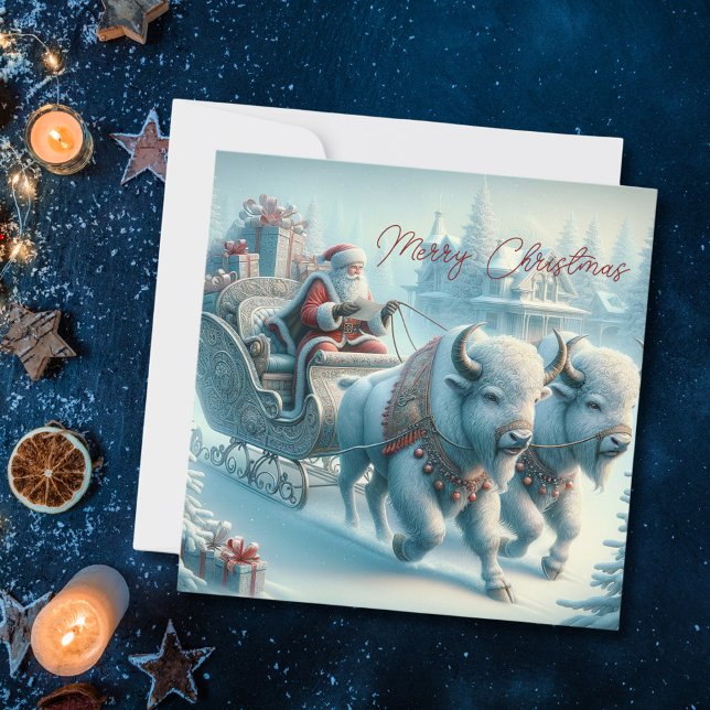 Christmas Bison Buffalo Santa Claus Holiday Card (Creator Uploaded)