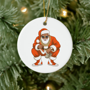 Christmas Black African American Santa Holiday Ceramic Ornament