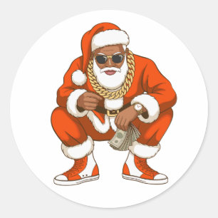Christmas Black African American Santa Holiday Classic Round Sticker