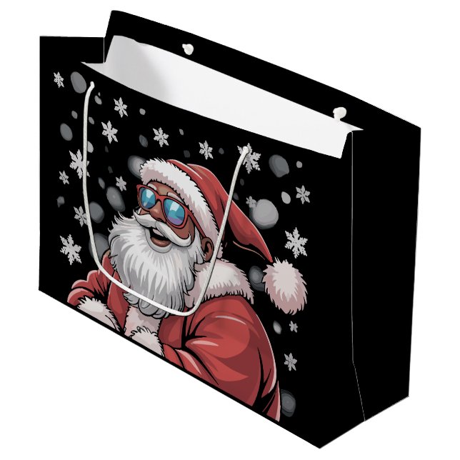 Christmas Black African American Santa Xmas  Large Gift Bag (Front Angled)