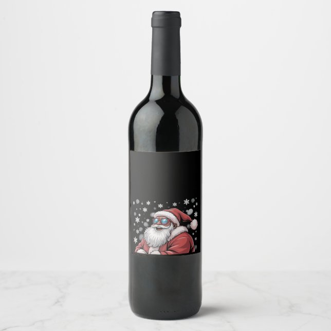Christmas Black African American Santa Xmas  Wine Label (Front)