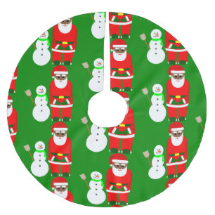 christmas black african santa claus snowman cute brushed polyester tree skirt