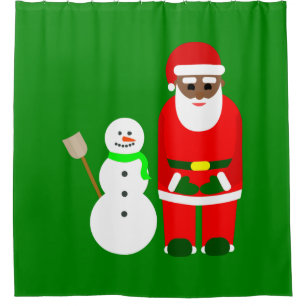 christmas black african santa claus snowman cute shower curtain