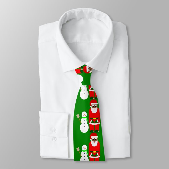 christmas black african santa claus snowman cute tie (Tied)