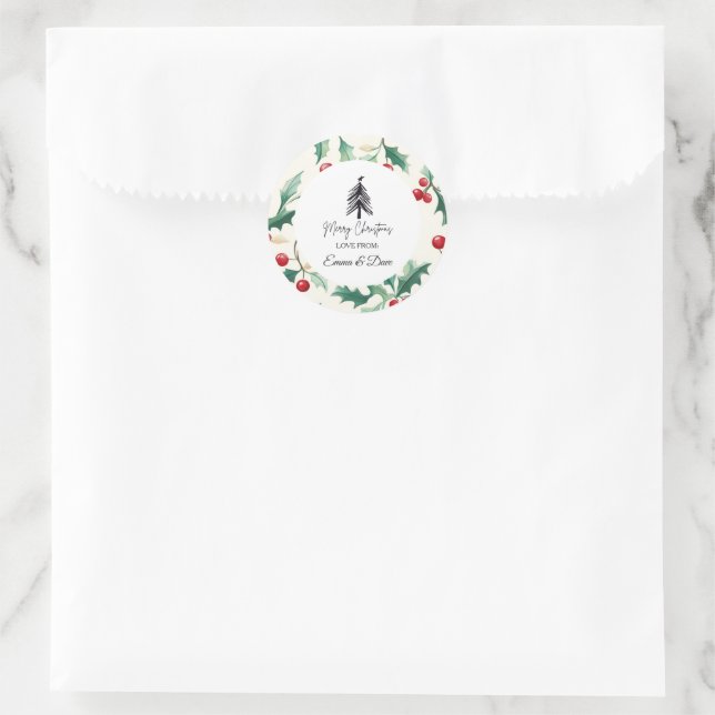 Christmas Black and flower Classic Round Sticker (Bag)