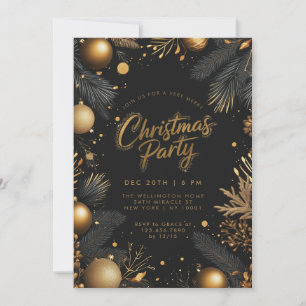 Christmas Black And Gold Baubles Holiday Party Invitation