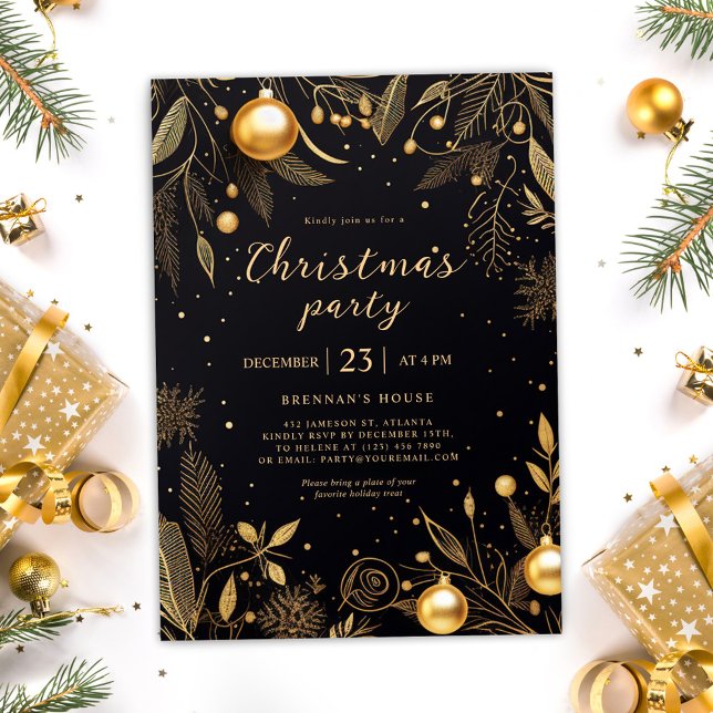 Christmas Black And Gold Holiday Party Invitation (Christmas Black And Gold Holiday Party Invitation)