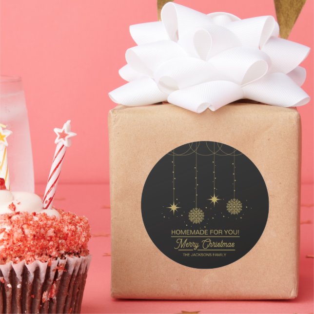 Christmas Black and Gold Homemade For You Classic Round Sticker (Party)