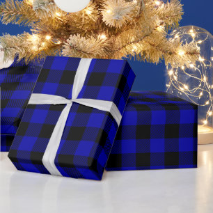 Christmas Black and Royal Blue Buffalo Check Wrapping Paper