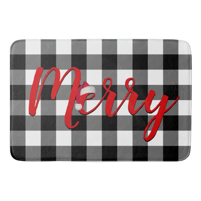Christmas Black and White Buffalo Plaid Bath Mat (Front)