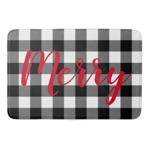 Christmas Black and White Buffalo Plaid Bath Mat