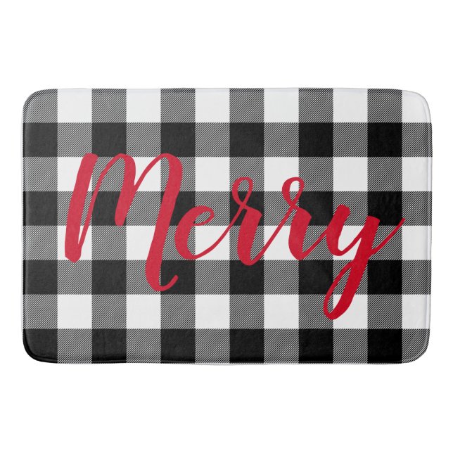 Christmas Black and White Buffalo Plaid Bath Mat (Front)