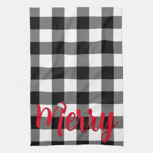Christmas Black and White Buffalo Plaid   Tea Towel