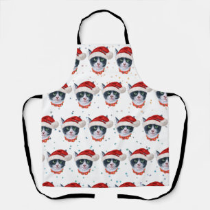 Christmas Black And White Cat Watercolor Apron