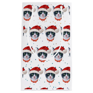 Christmas Black And White Cat Watercolor Small Gift Bag