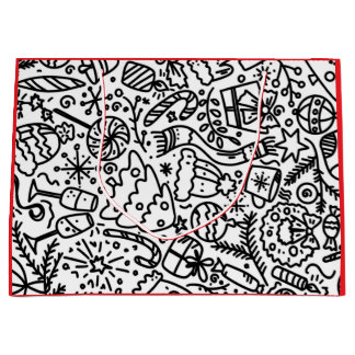 CHRISTMAS BLACK AND WHITE DOODLE PATTERN GIFT BAG