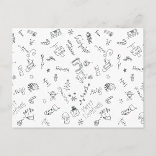 christmas black and white fun doodle holiday postcard