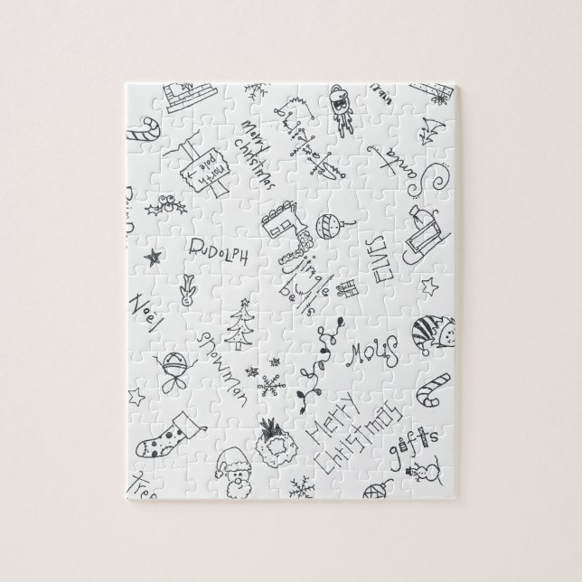 christmas black and white fun doodle jigsaw puzzle (Vertical)