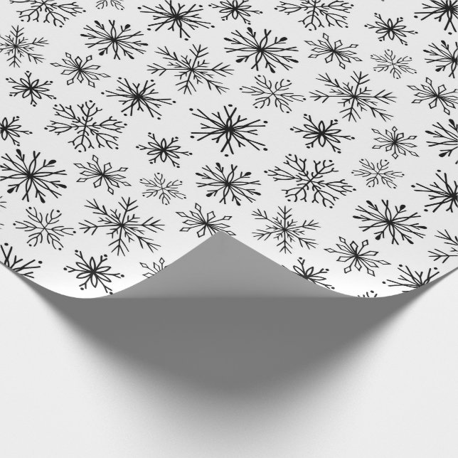 Christmas Black and White Snowflake Pattern Wrapping Paper (Corner)