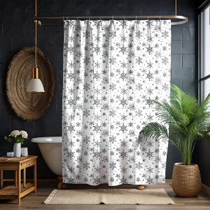 Christmas Black and White Snowflake Shower Curtain