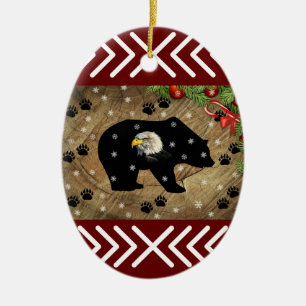 Christmas Black Bear Bald Eagle Wilderness Ceramic Ornament