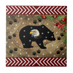 Christmas Black Bear Bald Eagle Wilderness Ceramic Tile