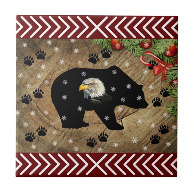 Christmas Black Bear Bald Eagle Wilderness  Ceramic Tile (Front)