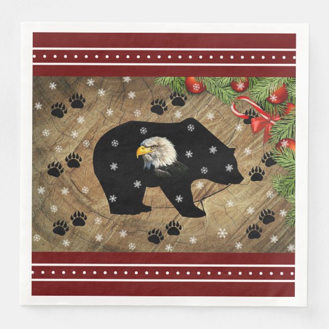Christmas Black Bear Bald Eagle Wilderness  Napkin (Front)