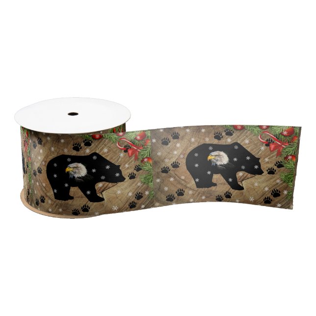 Christmas Black Bear Bald Eagle Wilderness  Satin Ribbon (Spool)