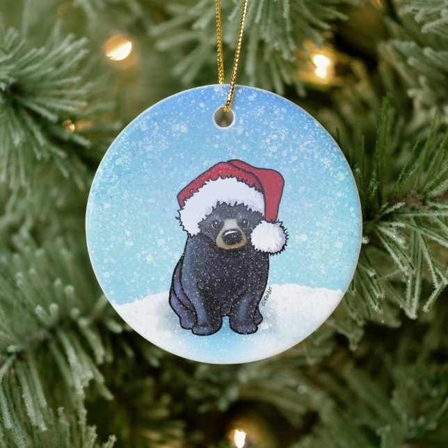 Christmas Black Bear Cub Ceramic Ornament (Tree)