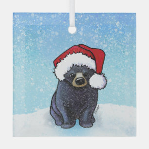 Christmas Black Bear Cub Glass Tree Decoration