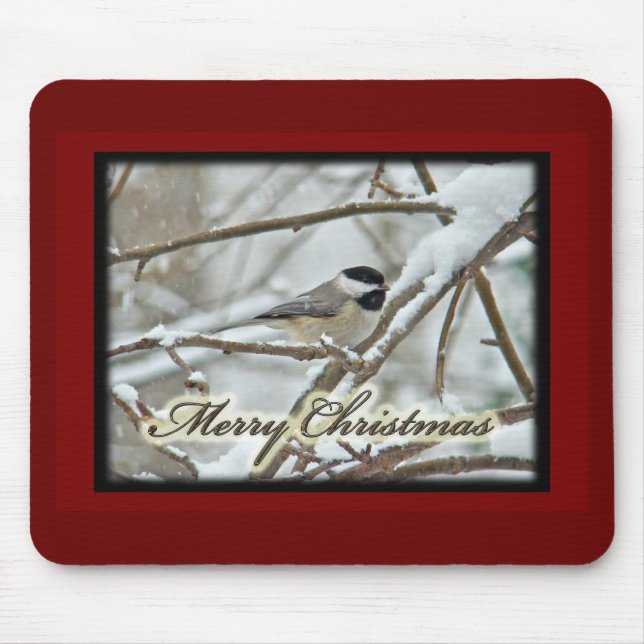 Christmas Black Capped Chickadee in Snow Mouse Pad (Front)