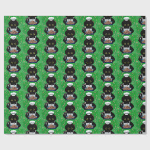 Christmas Black Cat Art Painting Wrapping Paper