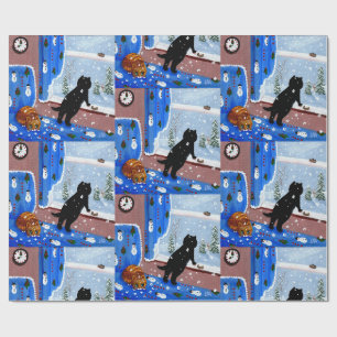 Christmas Black Cat Art Painting Wrapping Paper
