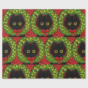 Christmas Black Cat Art Painting Wrapping Paper