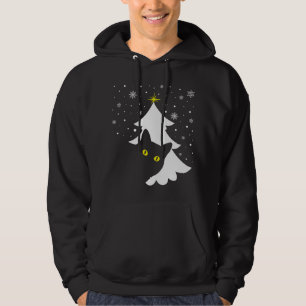 Christmas Black Cat Christmas Tree snow and stars  Hoodie