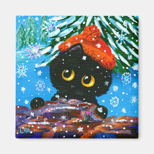 Christmas Black Cat Funny Creationarts Magnet