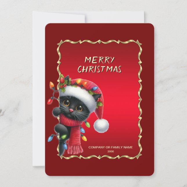 Christmas Black Cat Holiday Card (Front)