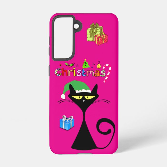 Christmas Black Cat Holiday Galaxy Case – Fuchsia (Back)