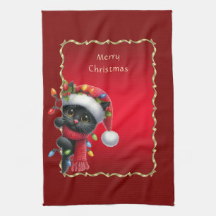 Christmas Black Cat Holiday Kitchen Towel
