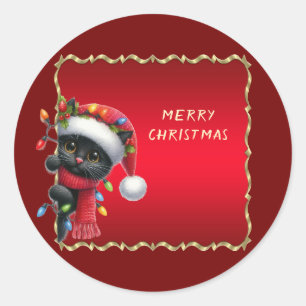 Christmas Black Cat Holiday Sticker