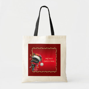Christmas Black Cat Holiday Tote Bag