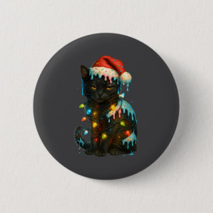 Christmas Black Cat Ice Cream Drip Santa Hat Cute  6 Cm Round Badge
