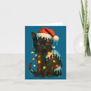 Christmas Black Cat Ice Cream Drip Santa Hat Cute Card