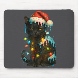 Christmas Black Cat Ice Cream Drip Santa Hat Cute  Mouse Pad