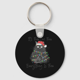Christmas Black Cat It's Fine I'm Fine Everything Key Ring