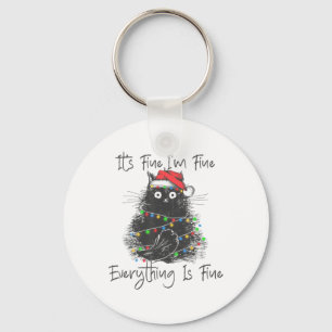 Christmas Black Cat It's Fine I'm Fine Everything Key Ring