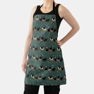 Christmas Black Cat Lover Cute Holiday Cat Mom  Apron