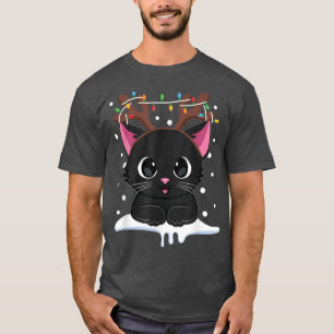 Christmas Black Cat Reindeer Antlers Catmas Women  T-Shirt